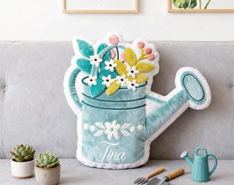 Cojín personalizado con forma de jardín, cojín de peluche adorable con nombre personalizado para jardinero, cojín decorativo para regar plantas, regalo para amantes de la jardinería.