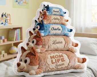 Almohada personalizada con la forma de la mejor mamá perruna del mundo, almohada de peluche adorable con el nombre personalizado de mamá perruna y niños, almohada decorativa para el Día de la Madre, regalo para mamá.