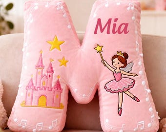 Almohada personalizada colorida con forma de letra de ángel, almohada de peluche con forma de castillo rosa mágico con nombre personalizado, almohada de princesa, regalo para hija