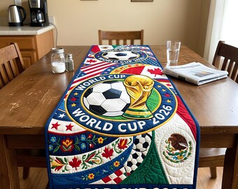 Camino de mesa del Mundial de Fútbol 2026, Camino de mesa para el día del partido de fútbol, Decoración para la mesa del Campeonato Mundial de Fútbol, Regalo para los amantes del fútbol