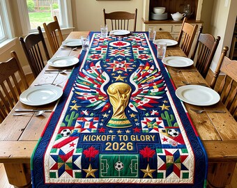 Camino de mesa del Mundial de Fútbol 2026, Camino de mesa para el día del partido de fútbol, Decoración para la mesa del Campeonato Mundial de Fútbol, Regalo para los amantes del fútbol