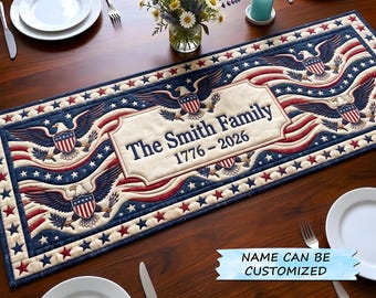 Camino de mesa con águila patriótica de los 250 años de Estados Unidos, camino de mesa del 250 aniversario de EE. UU., decoración patriótica 1776-2026, decoración para el comedor del Día de la Independencia.