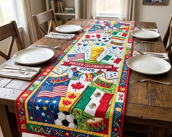 Camino de mesa del Mundial de Fútbol 2026, Camino de mesa para el día del partido de fútbol, Decoración para la mesa del Campeonato Mundial de Fútbol, Regalo para los amantes del fútbol