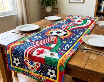 Camino de mesa del Mundial de Fútbol 2026, Camino de mesa para el día del partido de fútbol, Decoración para la mesa del Campeonato Mundial de Fútbol, Regalo para los amantes del fútbol