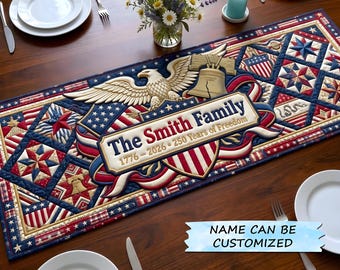 Camino de mesa con águila de los 250 años de Estados Unidos, camino de mesa del 250 aniversario de EE. UU., decoración patriótica 1776-2026, decoración para el comedor del Día de la Independencia.