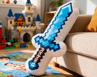 Almohada personalizada con forma de espada de videojuego, almohada de peluche con forma de espada de juguete con nombre personalizado, almohada decorativa de videojuego, regalo para hijo