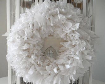 christmas wreath white rag wreath shabby decor cottage chic door wreath holiday decor wedding wreath white wreath lace and cotton wreath 15 - White Christmas Wreath christmas wreath white rag wreath shabby decor cottage chic door wreath holiday decor wedding wreath white wreath lace and cotton wreath 15 - White Christmas Wreath