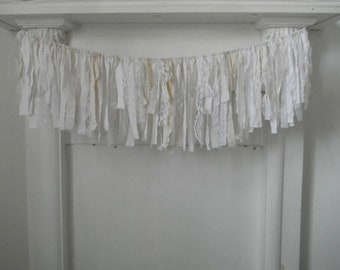 cottage chic rag garland bohemian farmhouse living room decor cream and white romantic chic french country garland coffee stained decor 3 ft