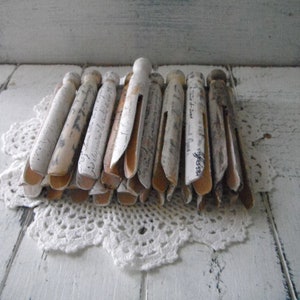 18 stamped pegs french script very weathered grungy aged dolly pegs rustic cottage chic old fashioned pegs painted primitive pegs aged MIX image 4