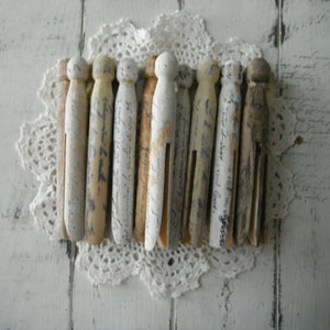 18 stamped pegs french script very weathered grungy aged dolly pegs rustic cottage chic old fashioned pegs painted primitive pegs aged MIX image 5