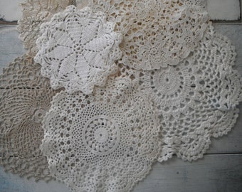 holiday decor vintage doilies upcycling shabby chic white doily 6 piece doilies cottage decor french country cotton doilies supplies destash