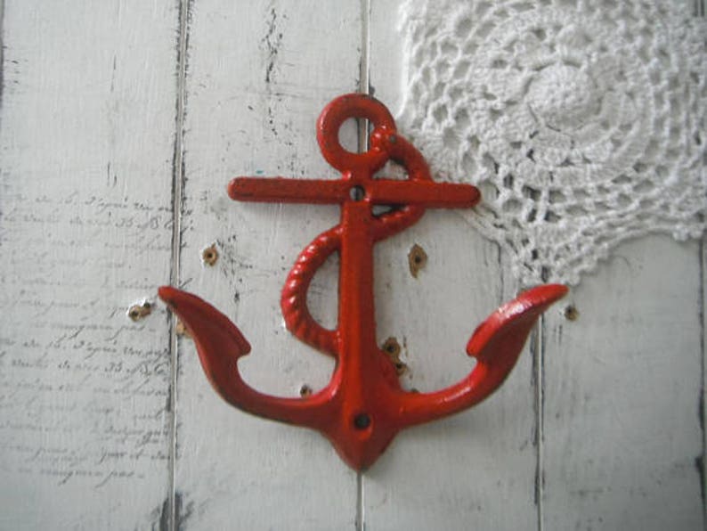 red anchor hook nautical decor beach house decor beach hook rustic decor shabby decor distressed hook clothing hook anchor decor rustic image 5