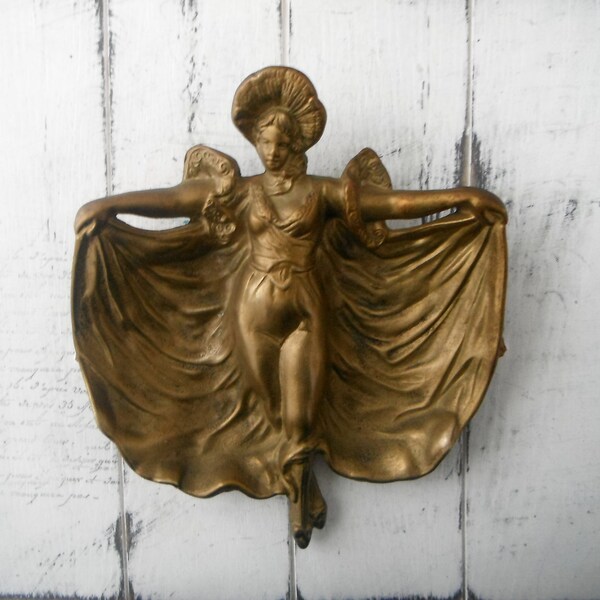 Art Nouveau Dancing Lady brass dish trinket holder ring dish ring holder brass Ashtray 1910's-1920's art bronze dish 7 inch