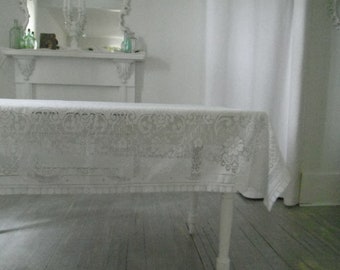 lace tablecloth vintage tablecloth white lace shabby decor wedding decor party decor floral tablecloth french country cottage decor 70x54 in