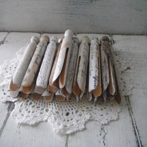 18 stamped pegs french script very weathered grungy aged dolly pegs rustic cottage chic old fashioned pegs painted primitive pegs aged MIX image 9