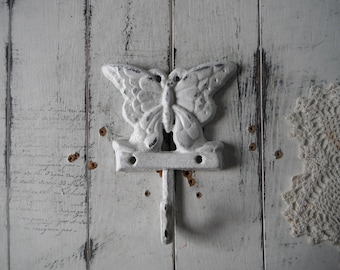 aged white butterfly distressed hook butterfly hook aged leash hook white hook rustic decor clothing hook painted hook french country hook