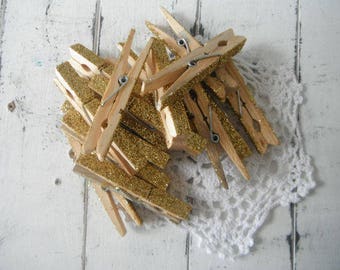 gold glittered clothing pegs wedding decor holiday decor glitter pegs glitter pins gold pegs cottage chic decor french country - 18 pieces