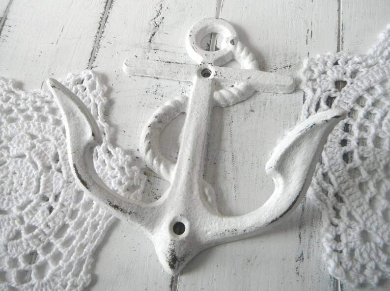 Anchor Wall Hook White Nautical Hook Beach House Decor Shabby Etsy