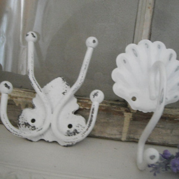 metal wall hooks shabby chic shell hook leaf hook French country beachhouse wall hook paris apartment painted hooks