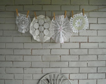 crocheted doilies doily destash table decor cottage decor dresser mat 4 piece doilies vintage crocheted doilies shabby chic lemon pink