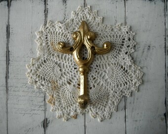gold tone wall hook fleur de lis hook towel hook  french country cottage chic cottage decor shabby home bedroom decor clothing hanger 1