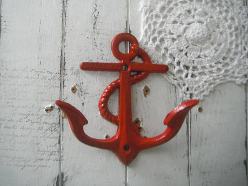 red anchor hook nautical decor beach house decor beach hook rustic decor shabby decor distressed hook clothing hook anchor decor rustic image 4