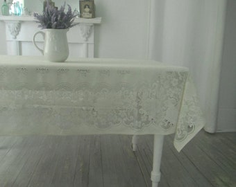 lace tablecloth vintage tablecloth cream lace shabby decor wedding decor party decor floral tablecloth french country cottage decor 58x76 in