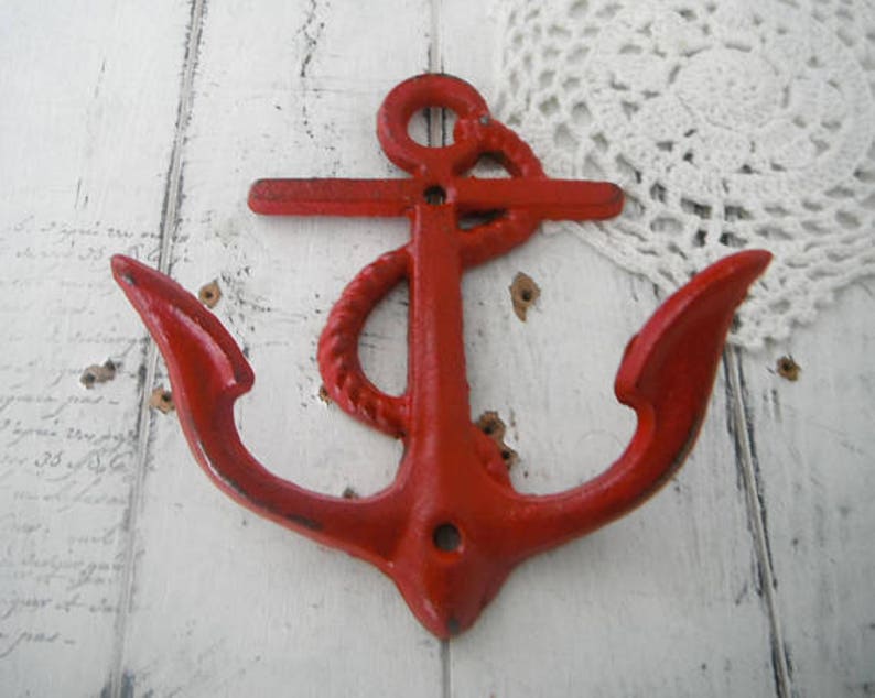 red anchor hook nautical decor beach house decor beach hook rustic decor shabby decor distressed hook clothing hook anchor decor rustic image 2