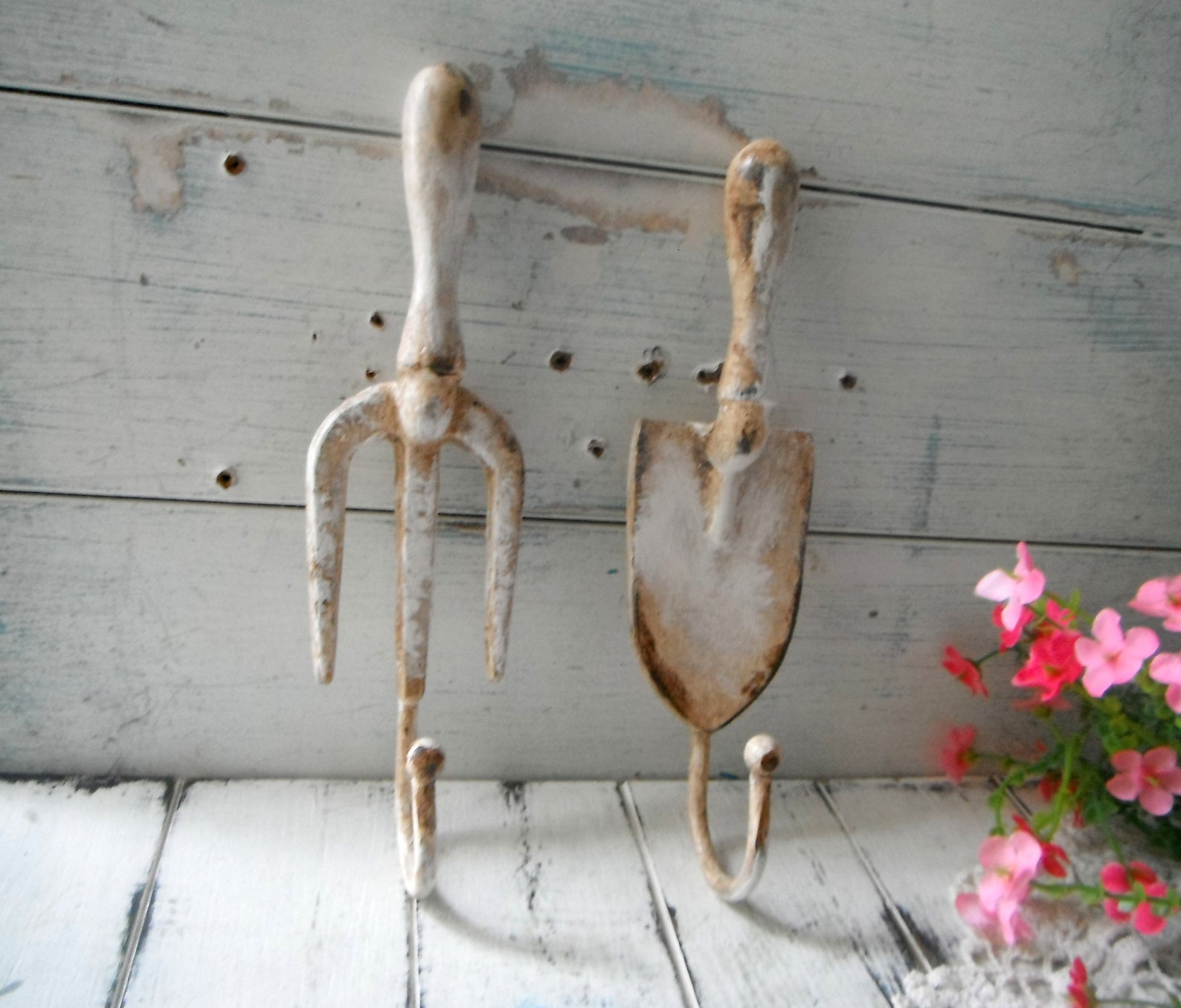 Garden tool hooks rustic wall hooks she shed decor shabby hook Etsy