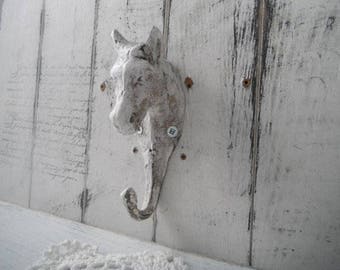 horse wall hook shabby cottage PETITE horse single hook cast iron hook french country aged look hook cottage grungy wall hook rustic decor