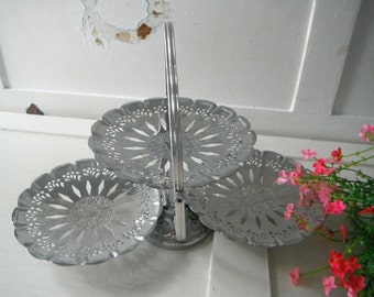 party tray serving tray cupcake stand trio tray metal tray foldable tray ornate stand vintage tray wedding decor cottage chic cottage decor