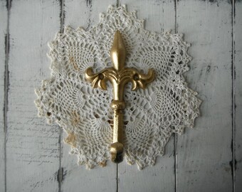 towel hook shabby chic fleur de lis french country hook gold tone painted hook gold hook country chic PETITE hook wall decor 3