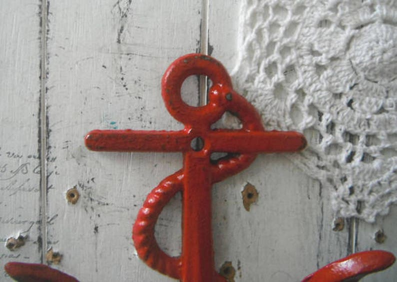 red anchor hook nautical decor beach house decor beach hook rustic decor shabby decor distressed hook clothing hook anchor decor rustic image 3