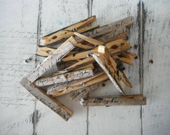 wedding favours aged pegs decoupaged pegs french script weathered pegs stained pins clothing pegs cottage chic shabby decor wooden pegs - 18