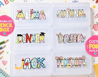 Personalized Pencil Box With Name, Custom School Supply Box, Crayon Name Design, Kids Back to School Gift, 8.25 x 5 Pencil Case