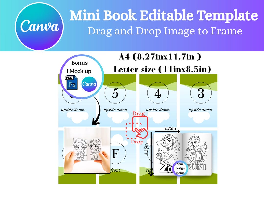 Mini Coloring Book Template,canva Editable , Fold Book Template, Fold ...