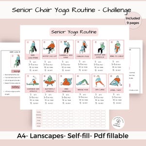 Tägliche Senior Stuhl Yoga-Routine, Herausforderung, druckbare PDF, sanfter täglicher Yoga-Planer für Senioren | Anfängerfreundliches Yoga-Programm