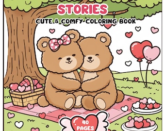 Cute Bears Love Coloring Book Printable for Adults and Teens Cozy Couples Relaxing Coloring Pages