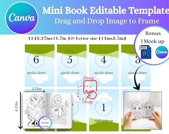 Mini modèle de livre de coloriage, toile modifiable, modèle de livre de pliage, modèle de livre de pliage, livret pour enfants, téléchargement numérique