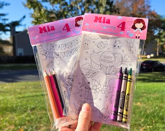Personalized birthday Girl Sticker Coloring Sheets Favor Bags| Crayons | Party Favor | Birthday