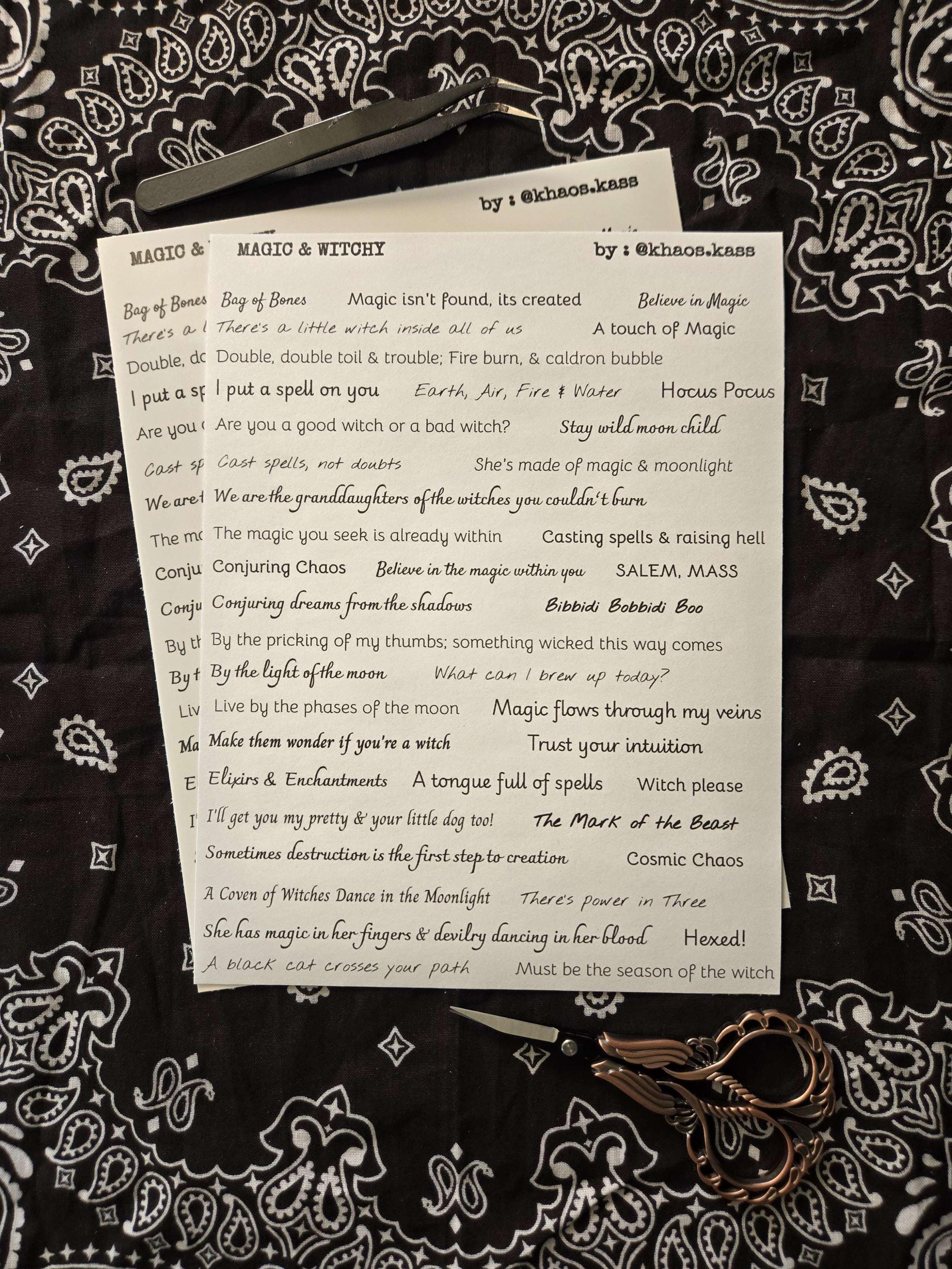 Magic / Witchy : Sticker Quotes *Uncut*