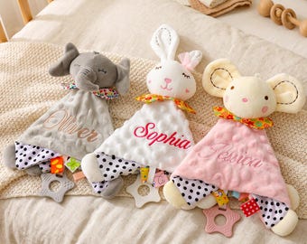 Peluche de bebé bordado personalizado, edredón con nombre personalizado, manta de seguridad de felpa, regalos para baby shower