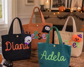 Personalized Halloween Tote Bag, Halloween Trick or Treat Bag, Halloween Candy Bag, Candy Tote with Name, Halloween Kids Gift