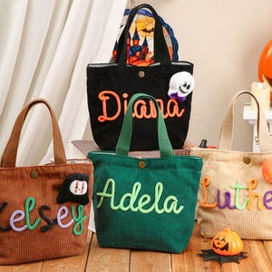 Halloween Tote Bag, Süßes oder Saures Tasche, Halloween Süßigkeitstasche mit Namen, Halloween Tote, Halloween Kindergeschenk, Taschenmonogramm
