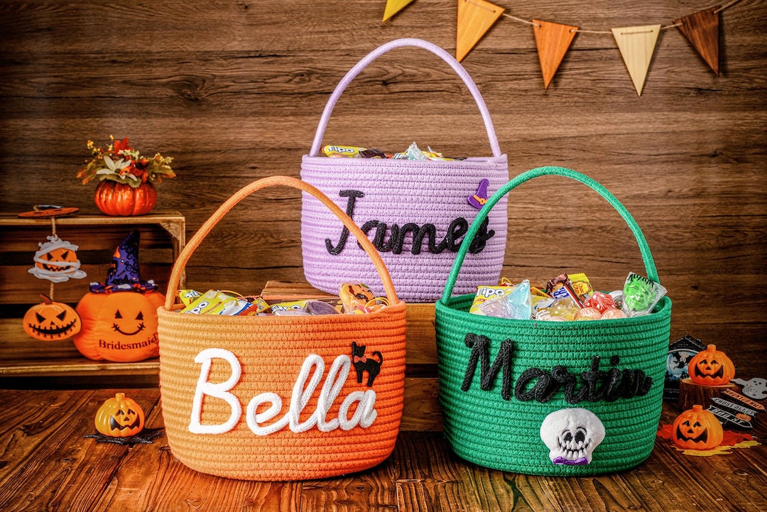 Custom Trick or Treat Basket, Personalized Halloween Candy Basket ...