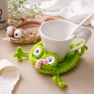 Handmade Animal Crochet Coaster– Squished Animal Face, Funny Gift for Coffee Lovers, Desk Decor