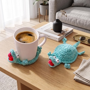 Handmade Crochet Coaster – Squished Animal Face, Funny Gift for Coffee Lovers, Desk Decor, Housewarming Gift