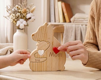 Personalized Wooden Family Puzzle, Unique Family Keepsake, Engraved Family Name Puzzle, Father's Day Gift, Family Desk Decor