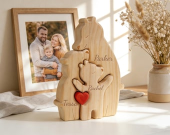 Gepersonaliseerde houten familiepuzzel, unieke familieaandenken, gegraveerde familienaampuzzel, Moederdagcadeau, bureaudecoratie familie
