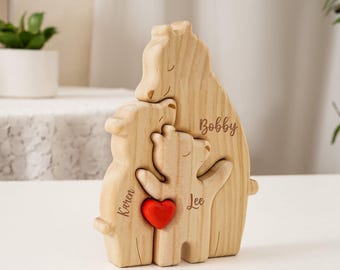 Rompecabezas familiar de madera personalizado, recuerdo familiar único, rompecabezas con nombre grabado, regalo para el Día de la Madre, decoración de escritorio familiar